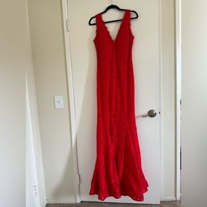 Betsy & Adam Red Lace Maxi Dress